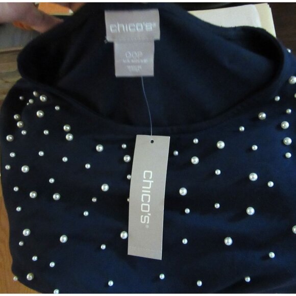 NWT, Chicos Navy Blue Long Sleeve Sweater w Faux Pearls Size XSP - Picture 6 of 7